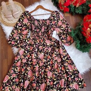 Floral Smocked Dress with Puff Sleeves